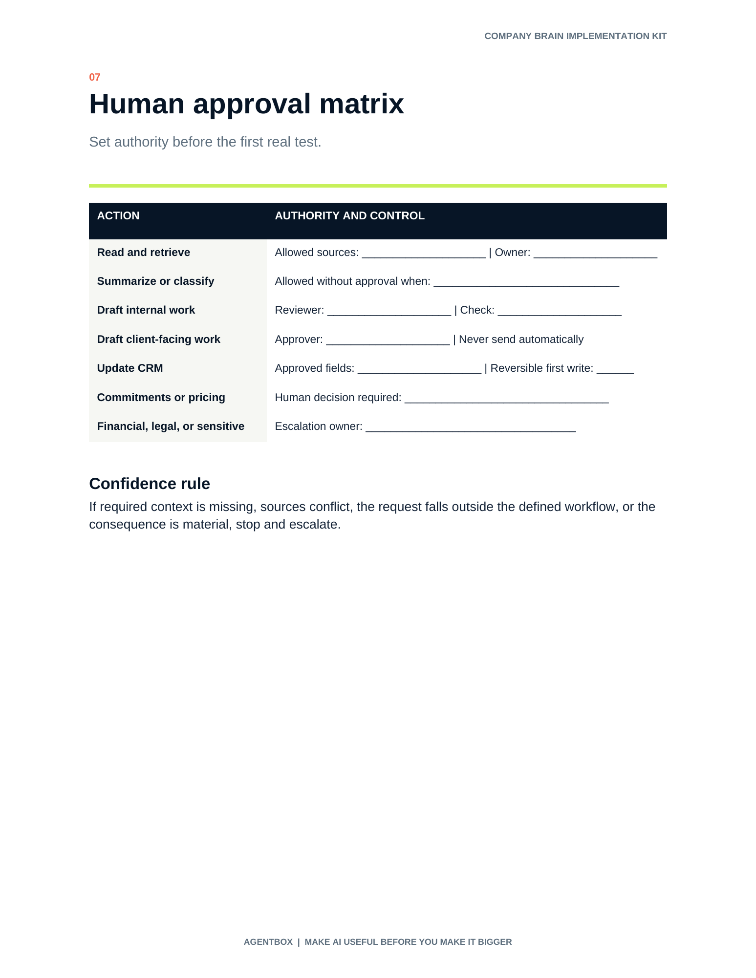 Human Approval Matrix template page